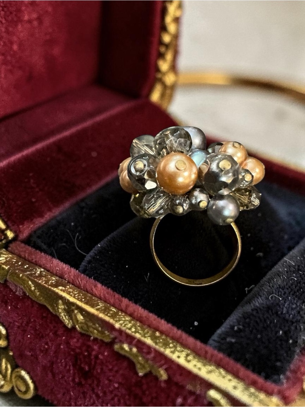 Vintage Cluster Pearl Cocktail Ring - Adjustable